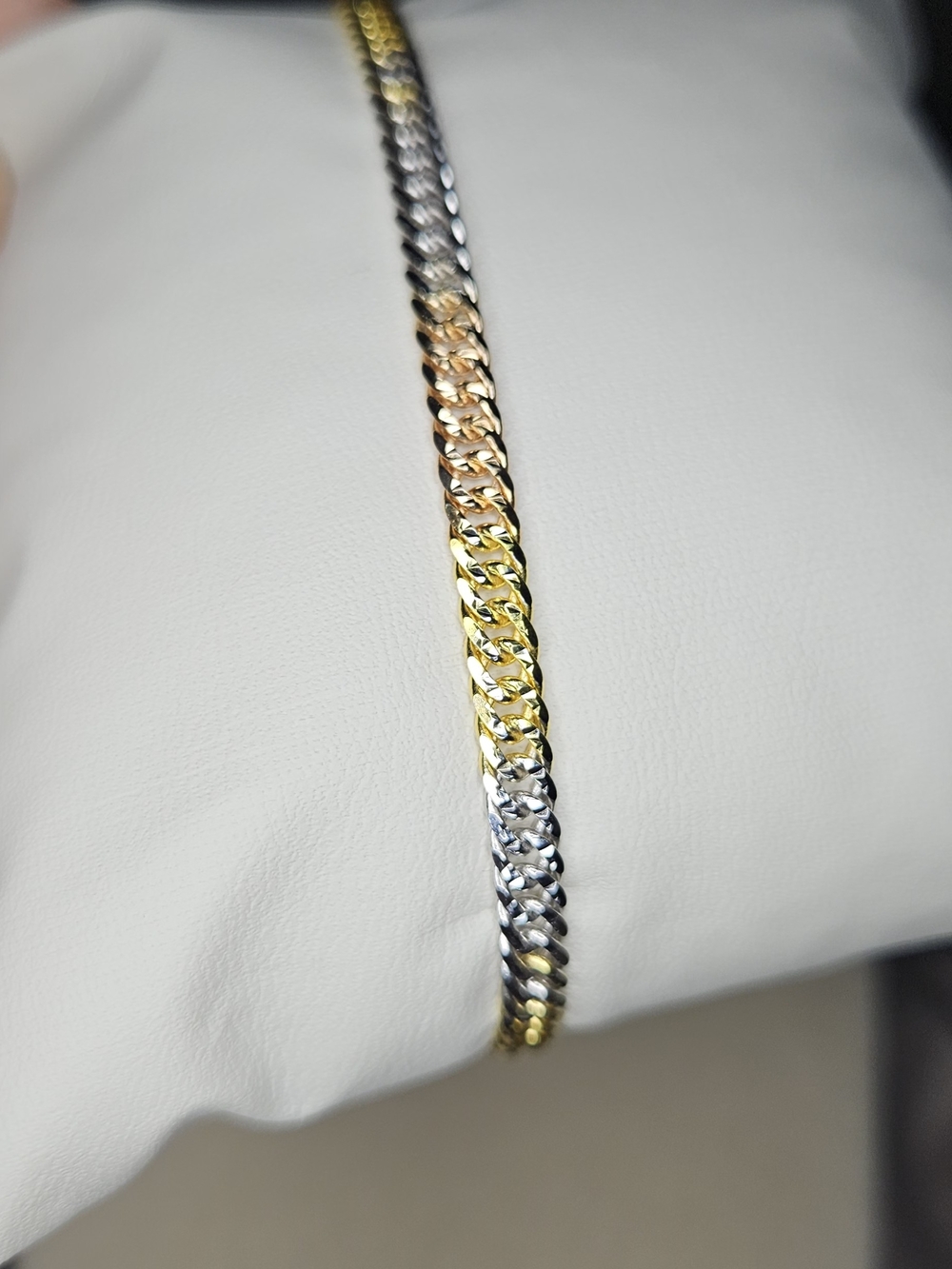 Stamped 925 Italian Tri-Tone Curb Chain Bracelet - Gold, Silver, Rose Gold